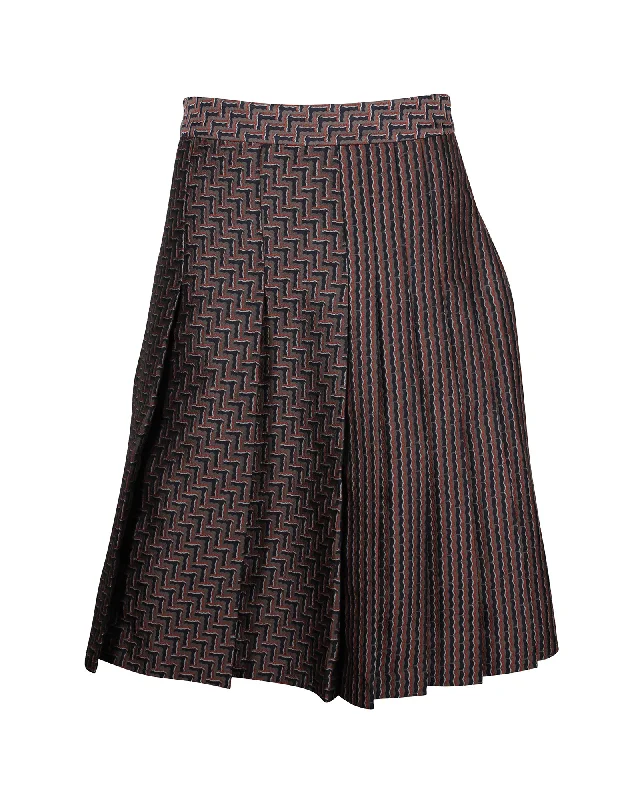 Diane Von Furstenberg Asymmetric Pleated Skirt in Brown Polyester