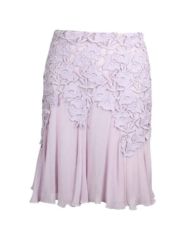 Giambattista Valli Lace-Trimmed Mini Flared Skirt in Lavender Cotton Silk Polyester