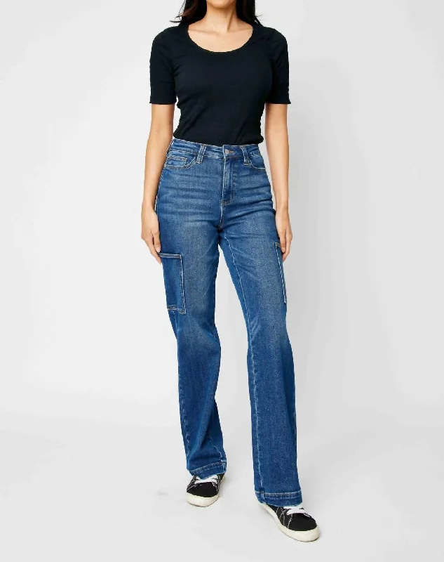 Cargo Wide Leg Jeans In Blue