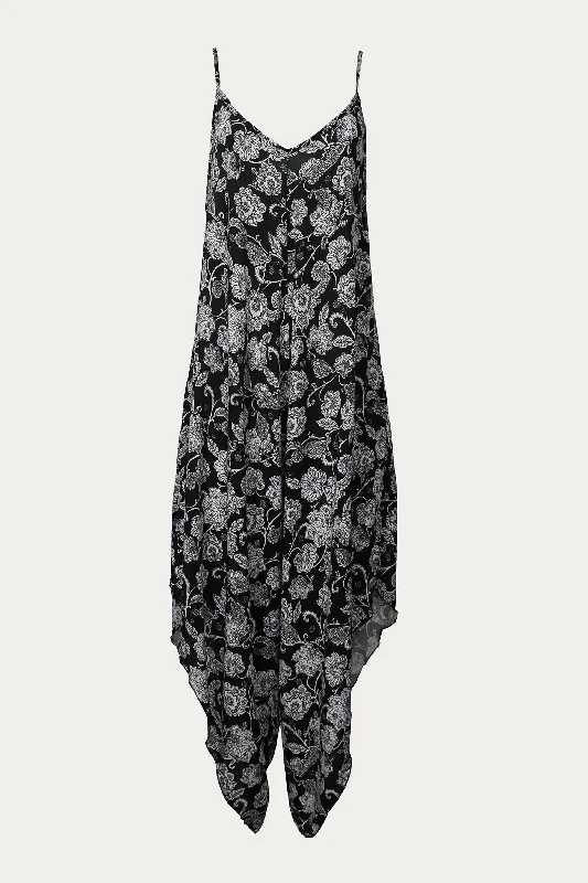 Floral Rayon-Gauze Jumpsuit In Black