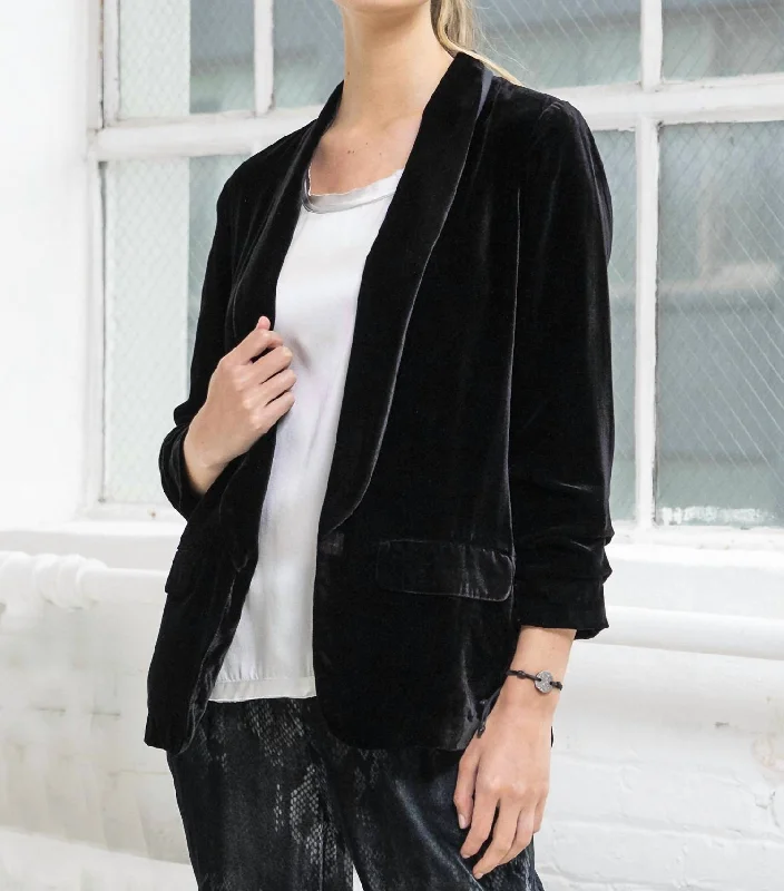 Go Scrunch Sleeve Velvet Jacket In W Black