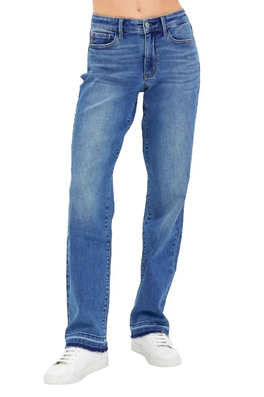 Midrise Straight Leg Denim In Medium Wash