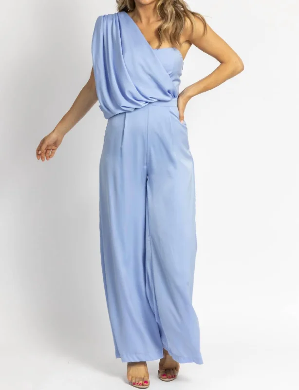 One Shoulder Drape Jumpsuit In Breeze Blue