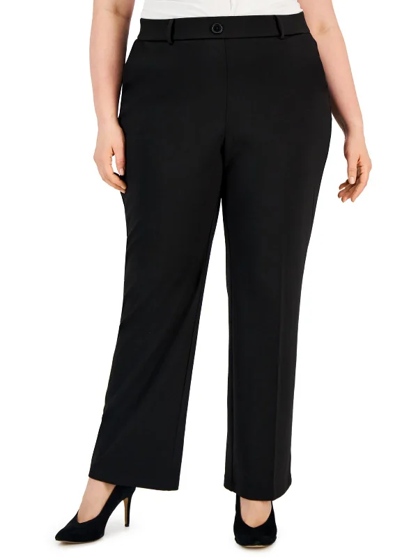 Plus Womens Mid-Rise Office Straight Leg Pants