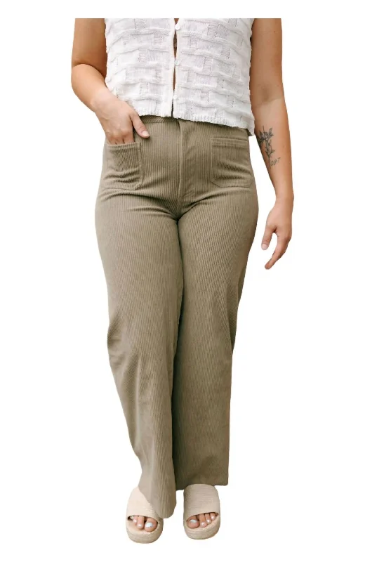 Wide Leg Cord Pants In Olive