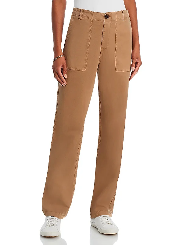 Womens Coated Cotton Straight Leg Pants