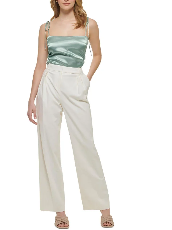 Womens High Rise Trouser Leg Wide Leg Pants