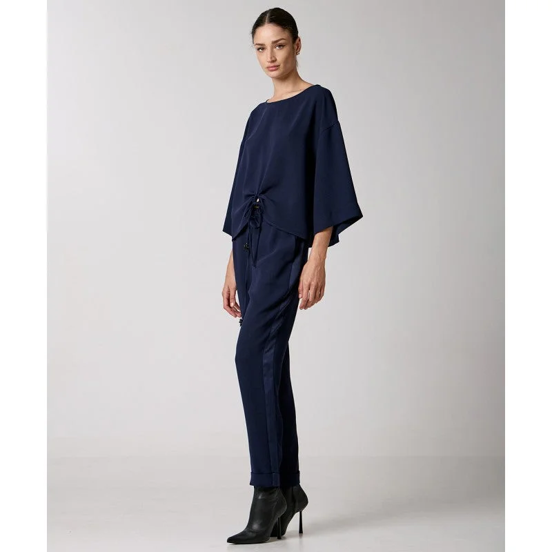 Access Fashion Navy Blouse With Drawstring & Gathering