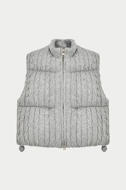 CABLE KNITTED GILET - GREY MARL