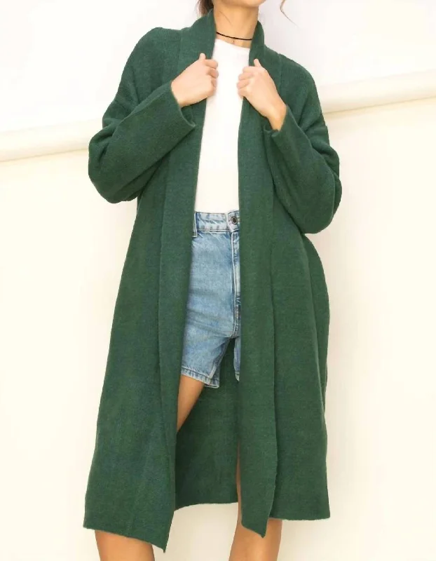 Double Zero Get The Trend Long Sleeve Duster Sweater In Hunter Green