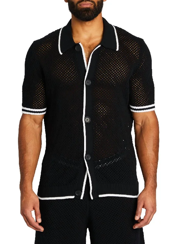 Michael Crochet Cardigan In Black/white