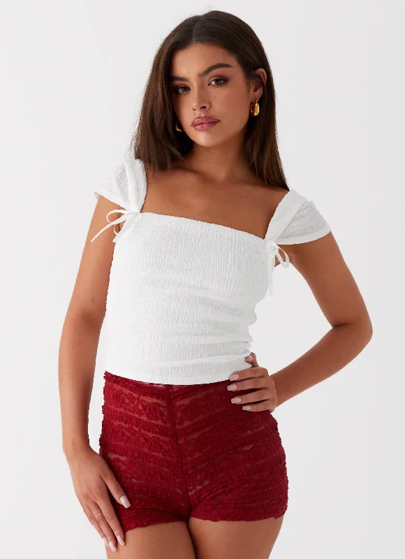 Rosalee Knit Bow Top - White