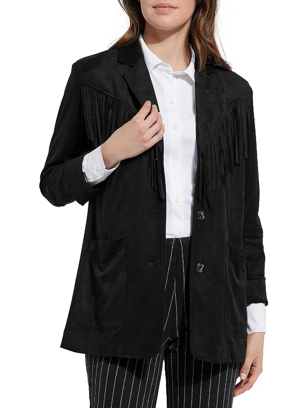 Womens Faux Suede Vegan Two-Button Blazer