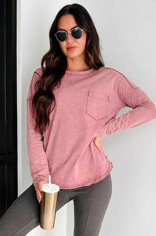 Emmett Mineral Wash Long Sleeve Top (Mauve)