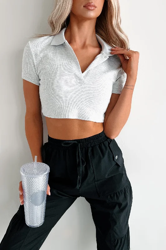 Epitome Of Easy Polo Crop Top (Light Grey)