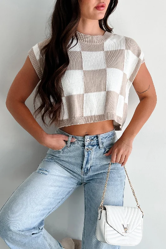 Finding My Zen Checker Knit Top (Taupe)