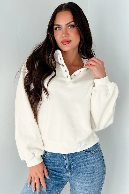 Working Remotely Fleece Pullover Top (Cream)