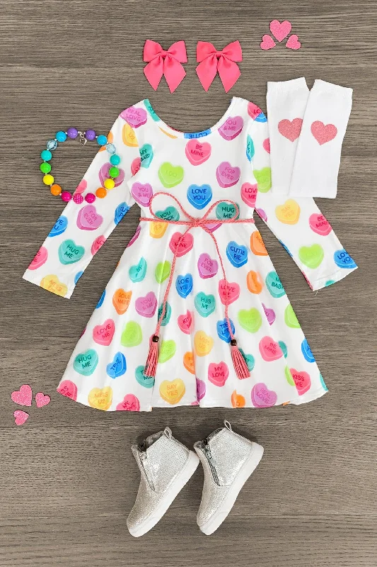 Candy Hearts Long Sleeve Belt Dress