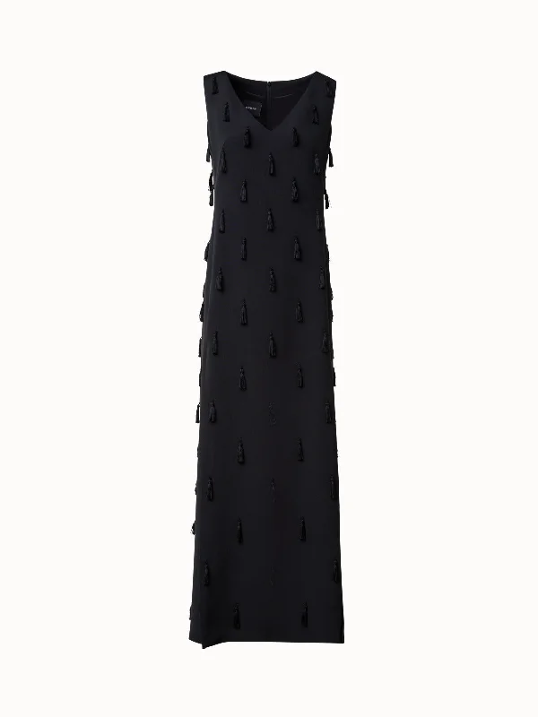 Long Silk Evening Dress with Tassels