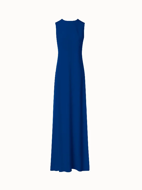 Long Sleeveless Evening Silk Dress with High Slit