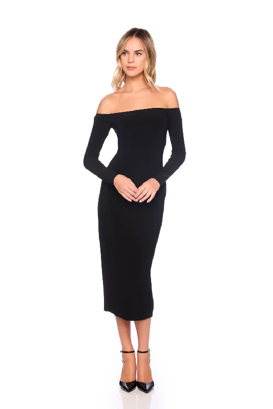 matte jersey off shoulder long sleeve dress