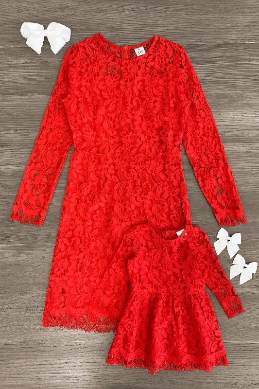 Mom & Me - Red Lace Long Sleeve Dress