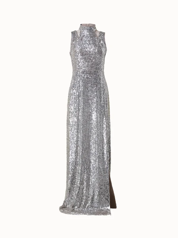 Long Silver Sequin Evening Gown