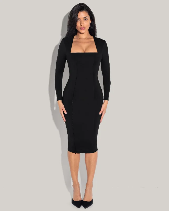 Squarey Long Sleeve Dress - Black