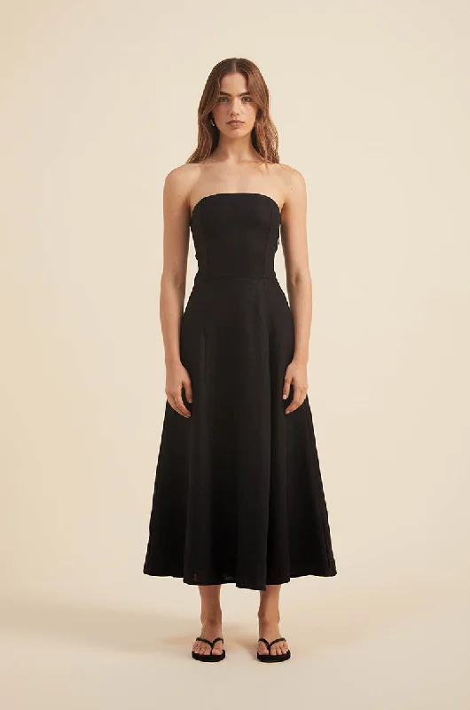 AMARA Midi Dress - black linen