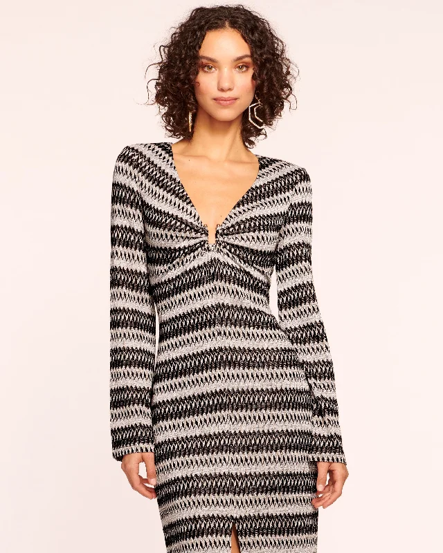 Halle Long Sleeve Plunging Midi Dress